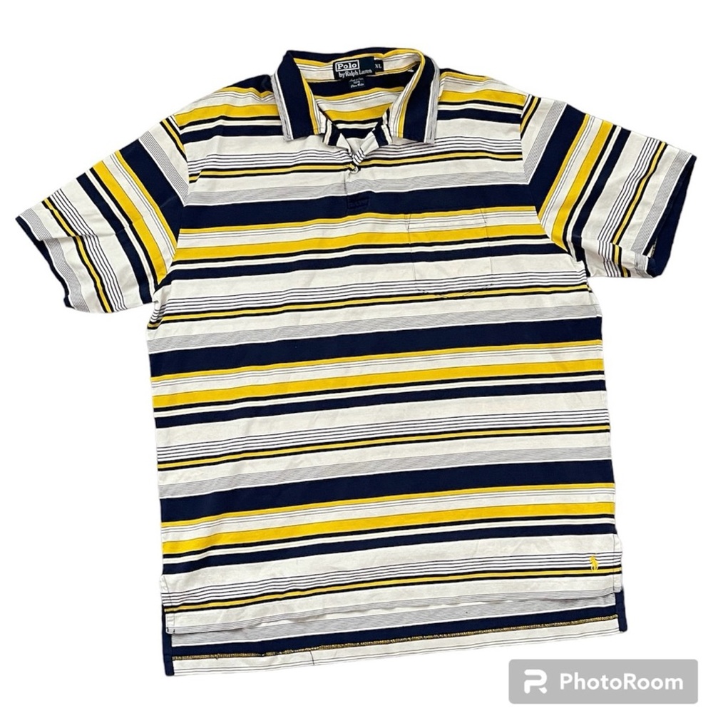Ralph Lauren Polo Shirt Yellow and Blue Stripes Casual